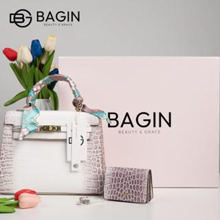 BAGIN Túi Quai Xách Nữ  Set Quà Cao Cấp Hộp Quà Tặng Túi Xách Himalaya Vân Cá Sấu Bạch Tạng Kèm Ví Và Vòng Tay