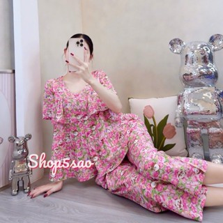 Đồ bộ tole nữ, bộ lanh mặc nhà áo babydoll tay ngắn bèo ngực, gài nút quần 8 tấc Shop5sao (43-75kg)