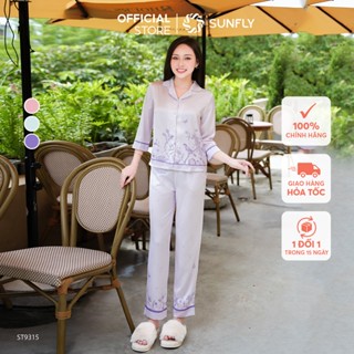  Bộ pijama nữ lụa latin áo tay lỡ quần dài trẻ trung sang trọng thoải mái SUNFLY ST9315 
