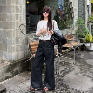 Quần jean nữ Gauni Denim ống rộng form suông màu tiêu đen tôn dáng dễ mặc - GD68