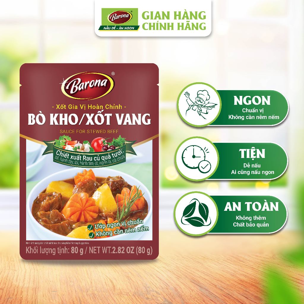 Gói Xốt Gia Vị hoàn chỉnh Barona - Bò Kho/Xốt Vang 80g/gói, ướp chuẩn vị