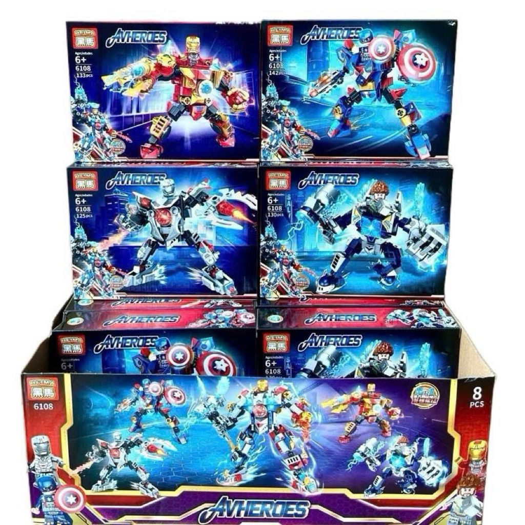 Bộ lắp ghép 6108 – 4 mô hình robot siêu anh hùng (125–142 chi tiết/hộp)