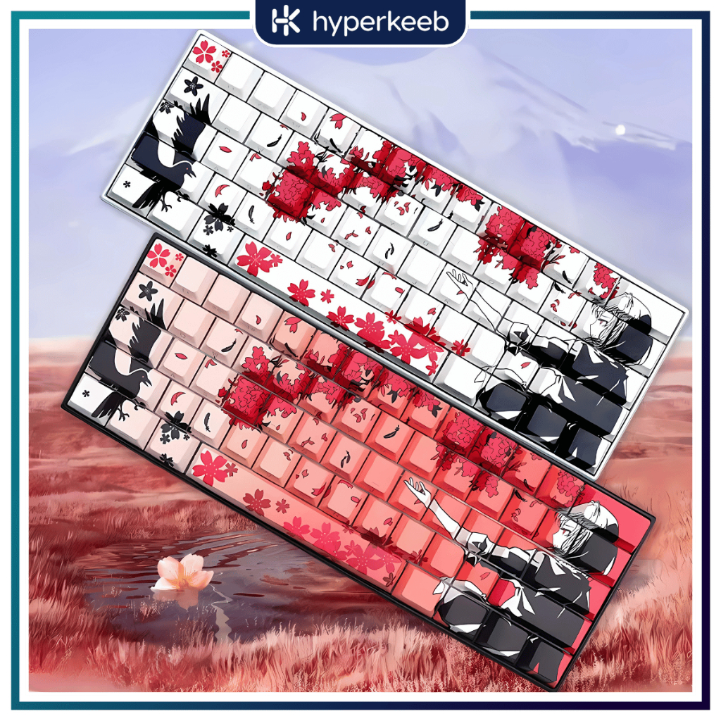 Keycap Anime Makima Raven Sakura Xuyên LED Giá Rẻ, Cherry Profile, PBT Dày Dyesub Cho Bàn Phím Cơ