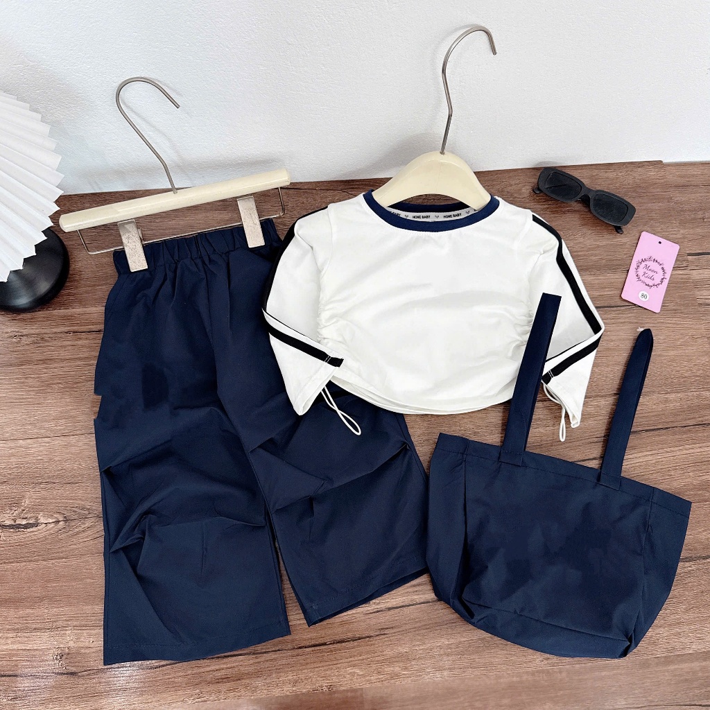 Bộ quần áo bé gái - sét bộ áo dài tay phối quần gió tặng kèm túi cho bé gái