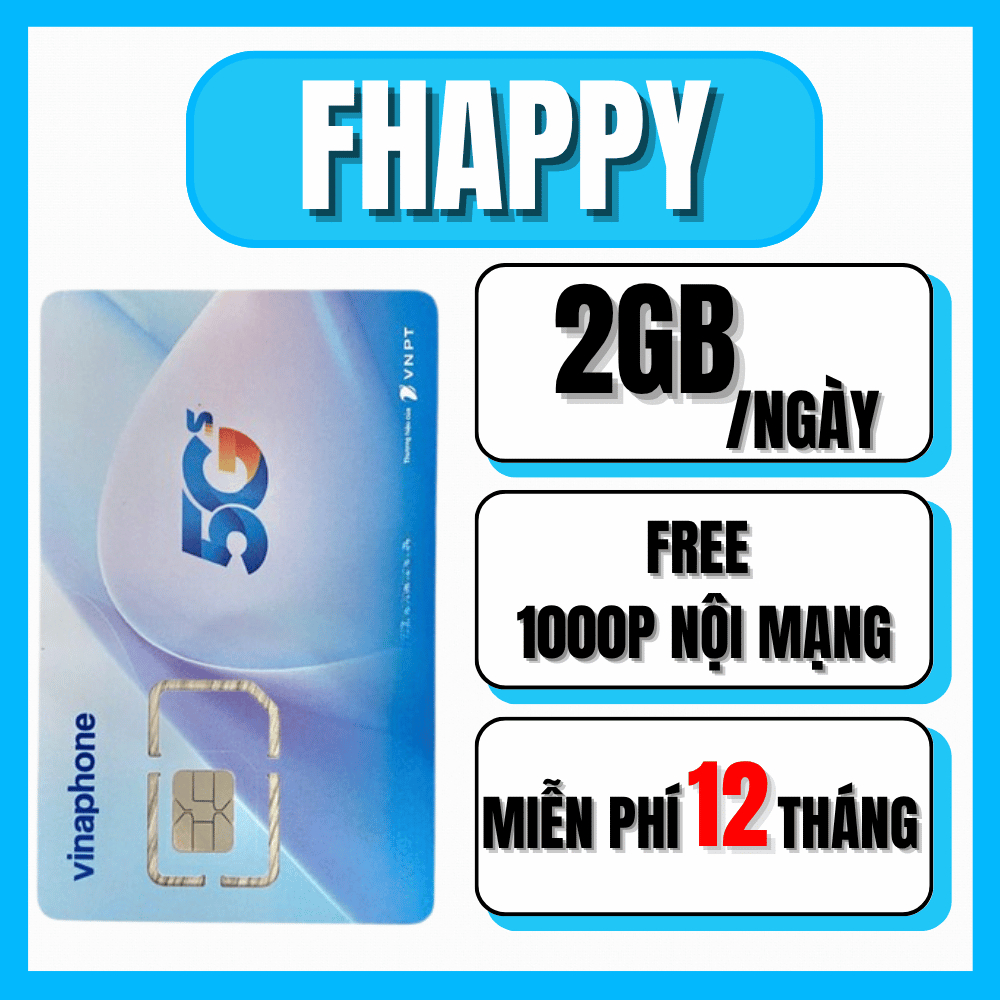 SIM Vinaphone FHAPPY 1 Năm Trọn Gói 12 Tháng | 2GB/Ngày (60GB/Tháng) + 1000 Phút Nội Mạng | KHÔNG CẦ