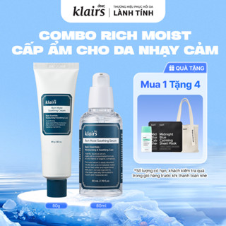 Combo Dear, Klairs tinh chất Rich Moist Soothing Serum 80ml + Dear, Klairs Kem dưỡng Rich Moist Soothing Cream 80g