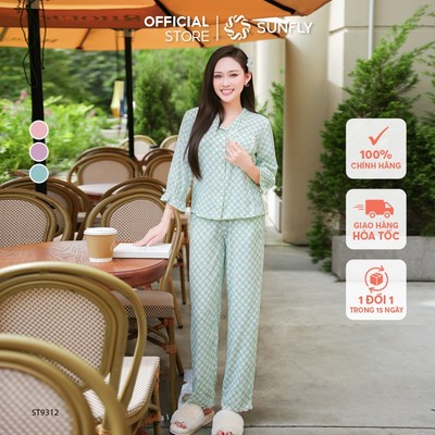 Bộ pijama nữ thô đũi áo tay lỡ quần dài trẻ trung, nữ tính SUNFLY ST9312