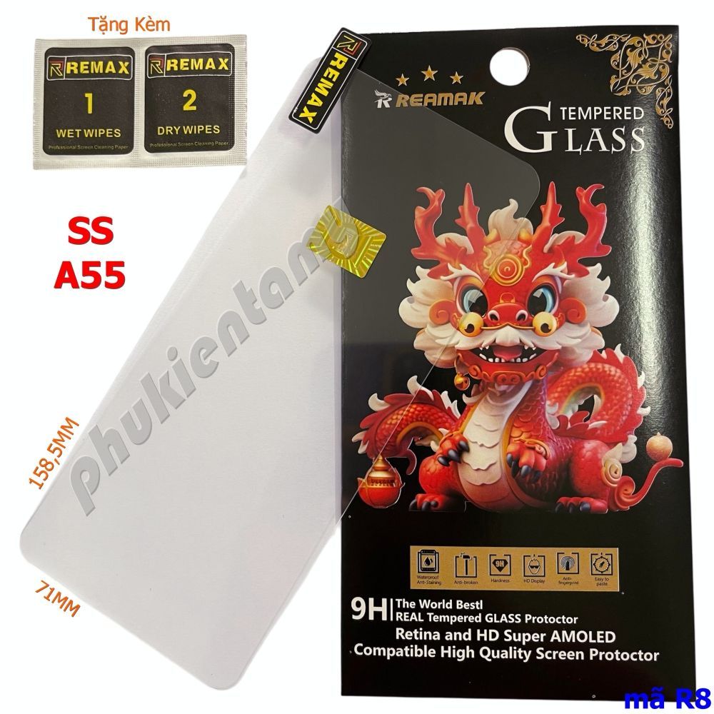 (R8) Miếng Dán Cường Lực Samsung A55 5G Trong Suốt Mỏng Remax