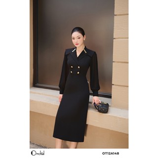  Đầm mango công sở nữ sang trọng tay dài cổ vest - OT12A148 