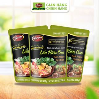 Bộ 3 Gói gia vị nấu Nước Dùng hoàn chỉnh Barona - Lẩu Riêu Cua 230g/gói