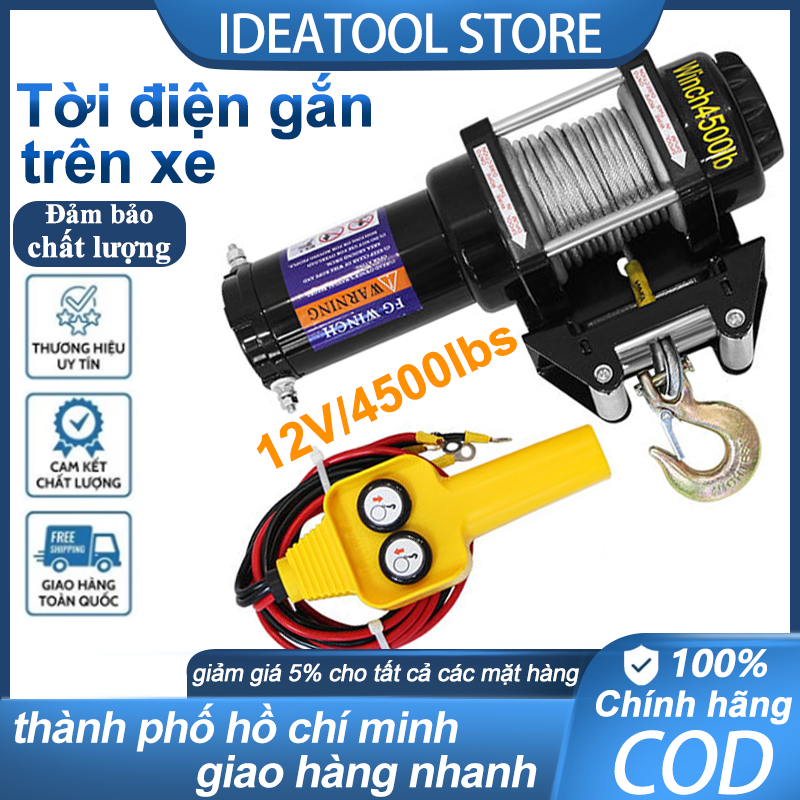 Tời Điện 12V 4500LBS - Lực Kéo 1590KG Siêu Khỏe - Cứu Hộ Ô Tô & Off-Road - Chống Nước IP67
