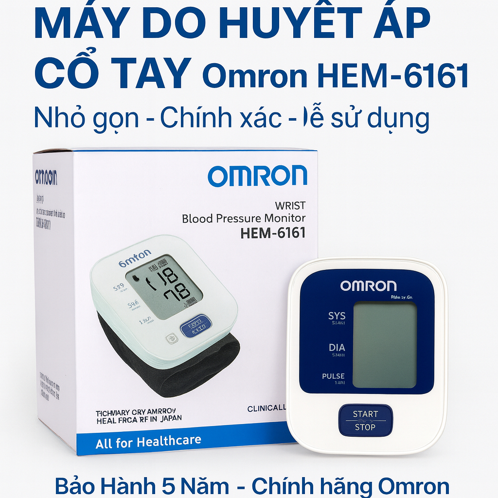 Máy Đo Huyết Áp Cổ Tay Omron HEM-6161 – Chính Hãng, Nhỏ Gọn, Đo Chính Xác