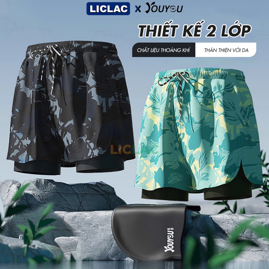 Quần bơi nam, quần đùi nam thể thao 2 lớp đa năng nhanh khô mặc đi biển, bơi lội, tập gym tiện lợi