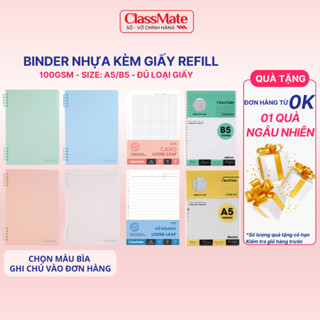 [Tặng 1 quà] Sổ Còng Binder Nhựa Kèm Giấy Refill 100GSM Size A5/B5, Ruột Sổ Còng, Giấy Refill Làm Sổ Tay Take Note16-009