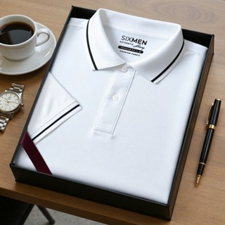 Áo thun Polo Cao Cấp Nam cổ bẻ SIXMEN - Trắng viền - Thoáng mát, sang trọng [Tặng Kèm Hộp Quà]