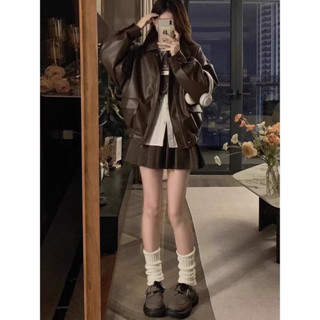   HÀNG LOẠI 1  SẴN  ÁO KHOÁC DA BIKER FORM RỘNG QC 2 LỚP TÚI LẮP SIÊU XINH áo bomber da bo gấu phong cách retro 