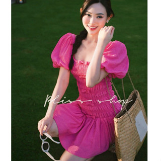 (SALE) Đầm Tiểu Thư Nhún Nơ Thiết Kế Tay Phồng Cổ Vuông Đính Nơ Sang Chảnh Dạo Phố Đi Tiệc - XT.Fashion