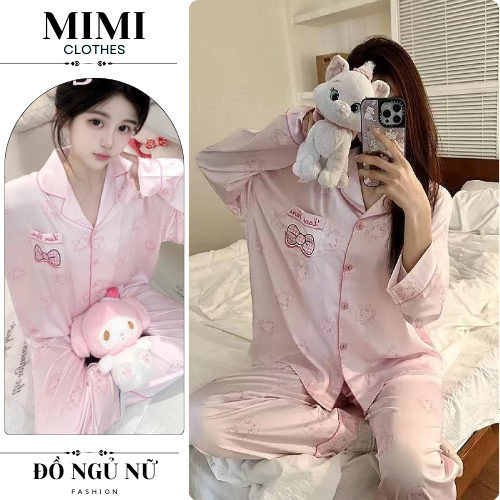 Đồ ngủ nữ, bộ pijama nữ dài tay chất lụa mềm mịn họa tiết siêu dễ thương MIMI CLOTHES HCOM26557