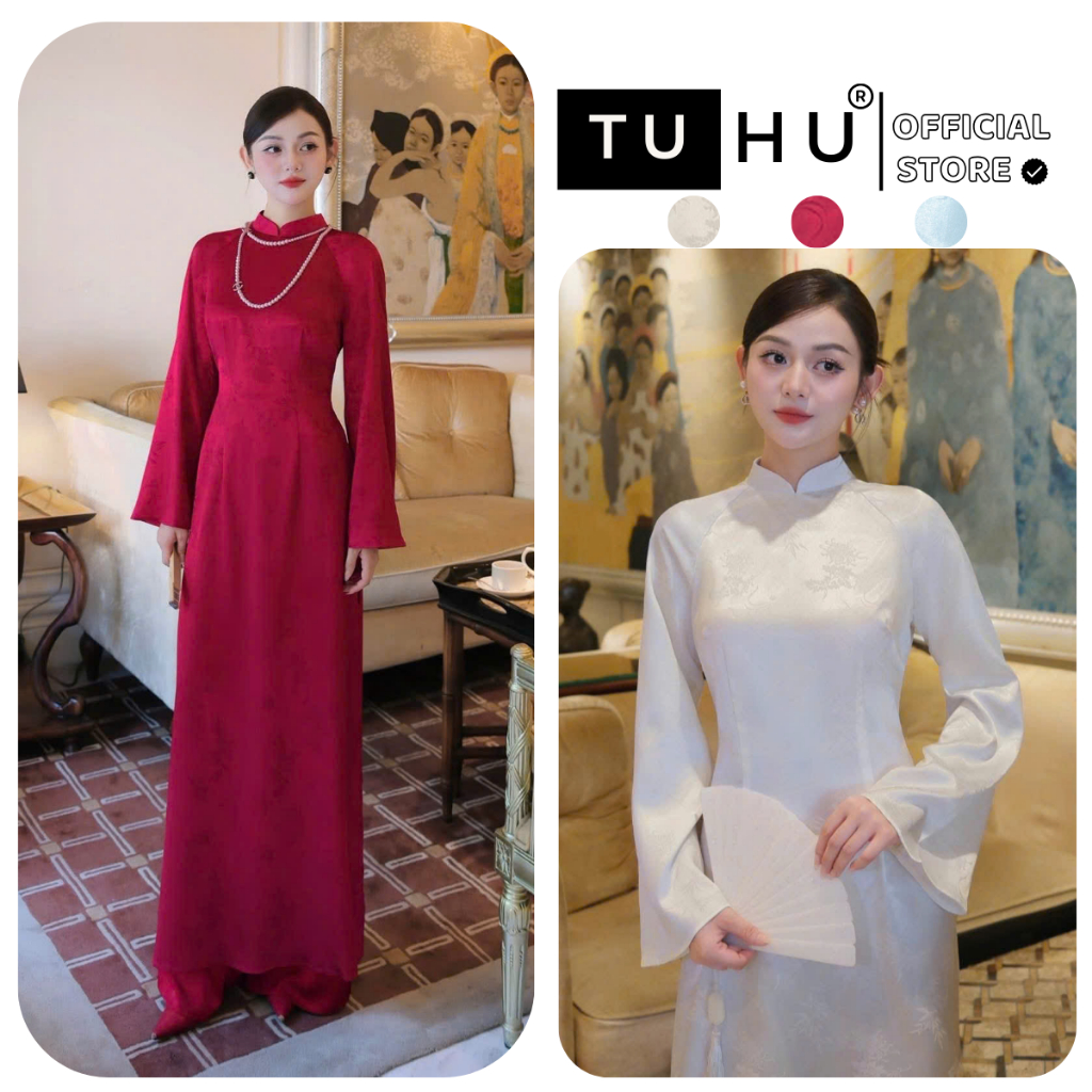 Áo dài gấm truyền thống Trúc Anh , phù hợp mạc các dịp lễ tết, cưới hỏi - Áo Dài TUHU