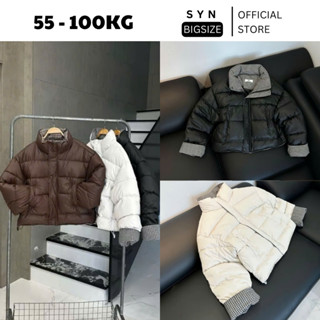  ÁO KHOÁC PHAO NỮ DÀI TAY PHỐI KẺ chất dày dặn freesize tới 80kg SYN BIGSIZE 