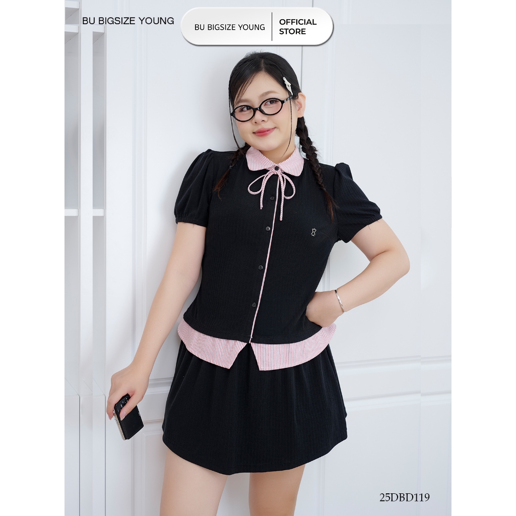 Set thun phối kẻ BIGSIZE (55kg đến 95kg) - 25DBD119  - [BU Bigsize Young]