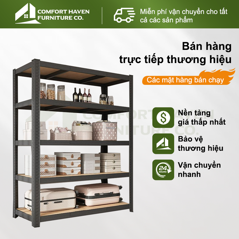 Kệ Sắt V Lỗ 3/4/5/6 Tầng Kệ Sắt + Gỗ Dày và chống ẩm Kệ Sắt+MDF Nhiều Kích Thước Lựa Chọn Kệ lắp ráp Cao Cấp Hộ gia đình
