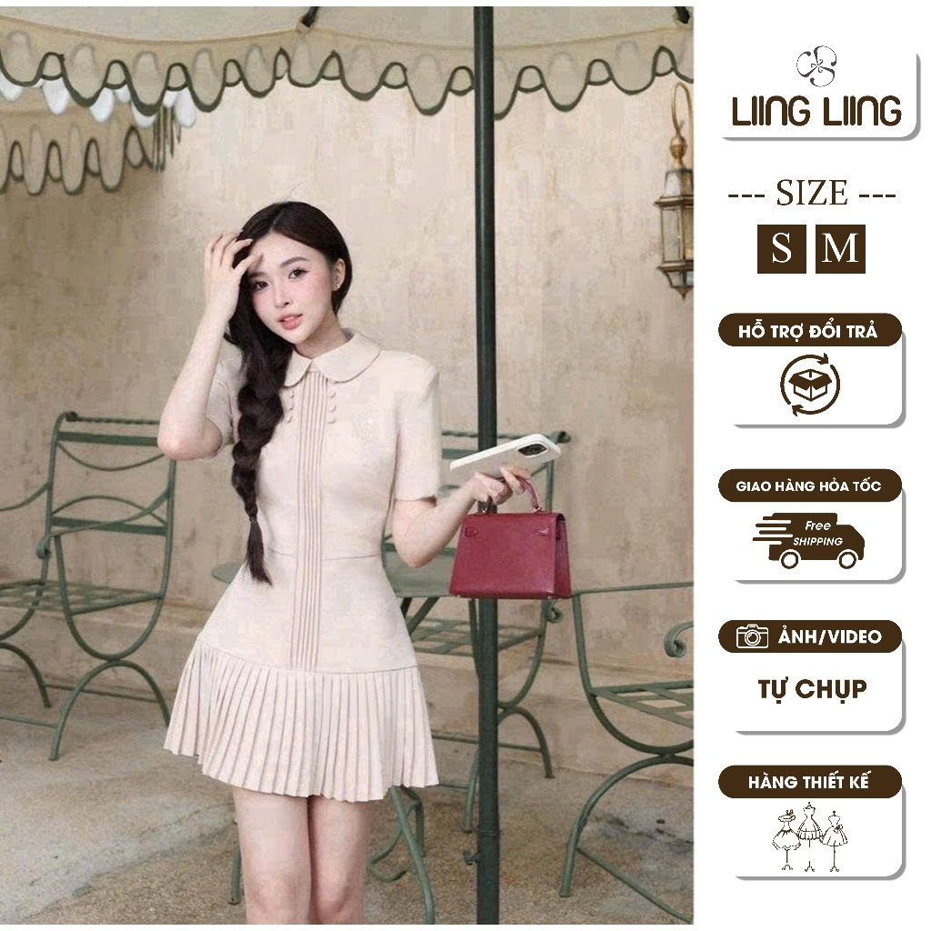 [HÀNG SẴN] Đầm Cổ Sen Nữ Dáng Ngắn Phối Chân Váy Xếp Ly Tiểu Thư – Váy Chữ A Chất Liệu Chéo Ý(Có Quầ
