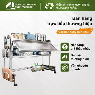  Kệ Để Chén Đĩa Inox Có Nắp Đậy Thông Minh Trên Bồn Rửa Bát Kệ Tủ Nhà Bếp 2 Tầng 