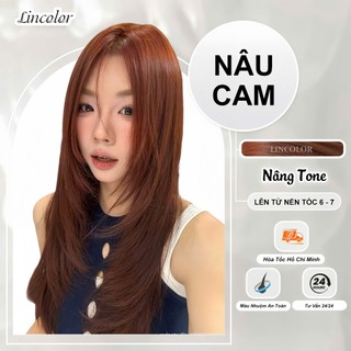  Thuốc nhuộm tóc thuốc nhuộm tóc màu NÂU CAM LIN_COLOR tặng kèm oxy trợ nhuộm và bao tay,trùm đầu bịt tai 