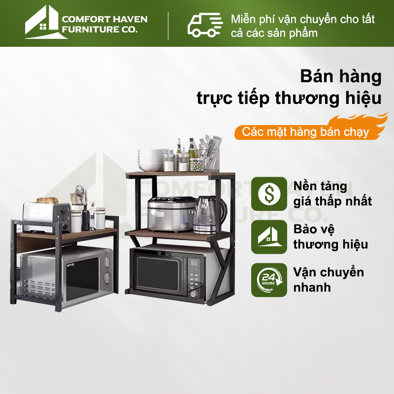 Kệ lò vi sóng kích thước có thể điều chỉnh  Kệ Để Lò Vi Sóng 2/3 tầng   Kệ Để Đồ Nhà Bếp đa năng
