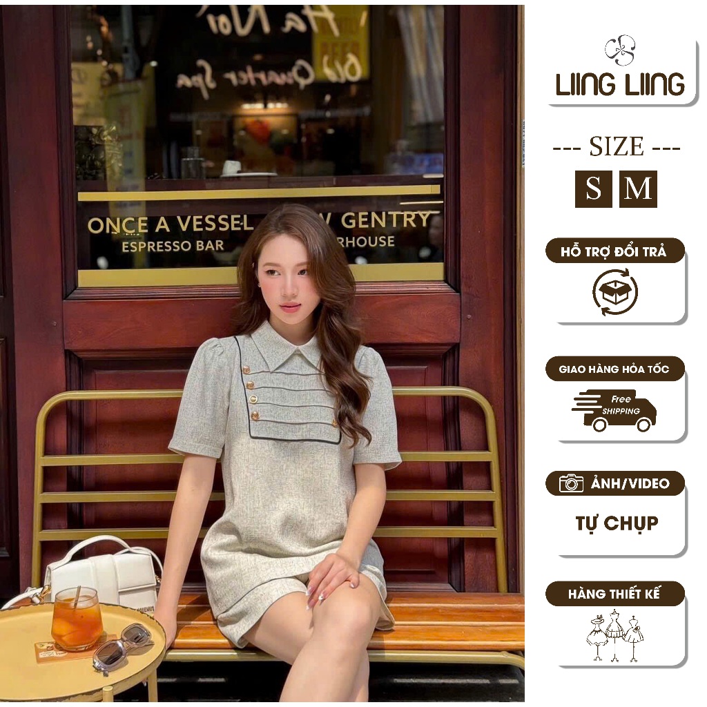 [HÀNG SẴN] Set Áo Cổ Đức Ngắn Tay Khuy Đồng Kèm Quần Short Phong Cách Tiểu Thư Thanh Lịch - LIING