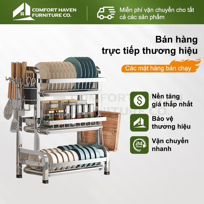 Kệ Để Chén Bát Đĩa inox Sức chứa lớn Kệ đựng chén bát Kệ bát đĩa và Ổn Định Mạnh