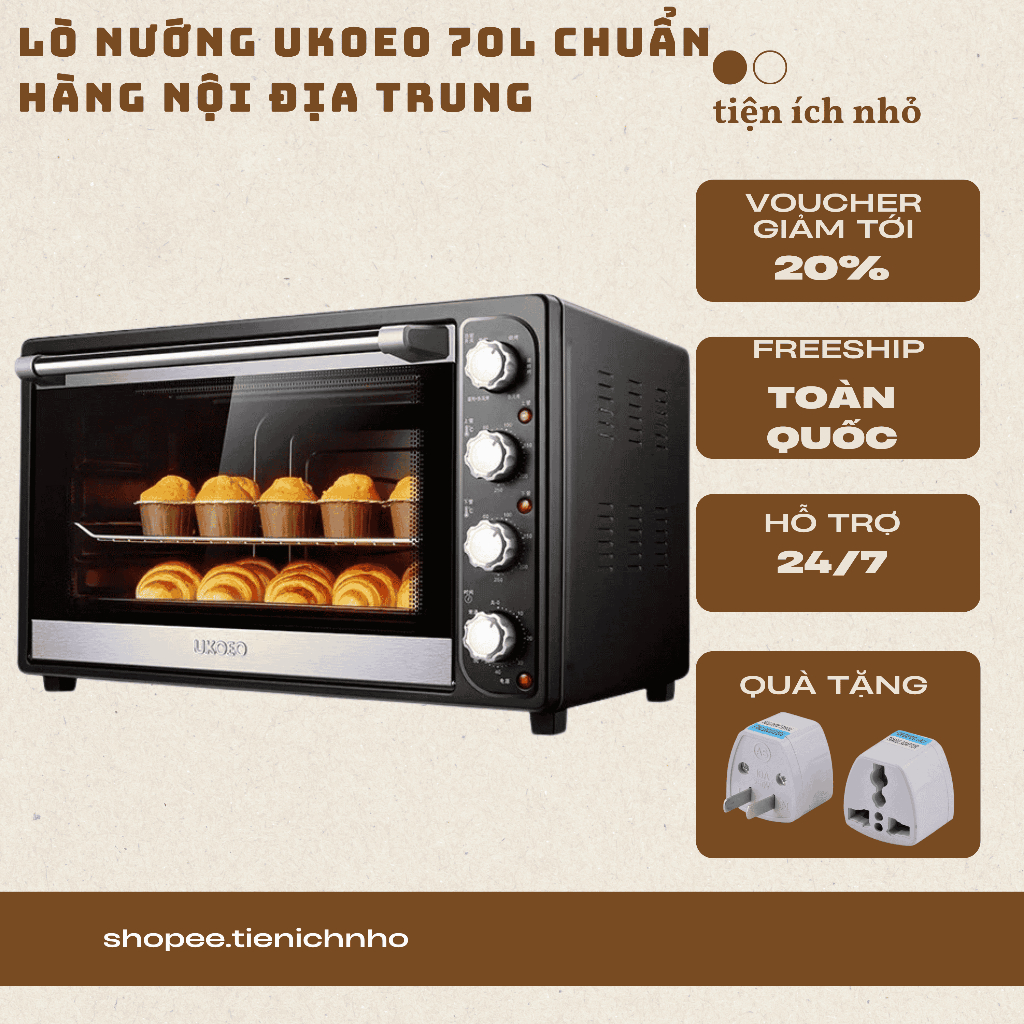 Lò Nướng Đối Lưu UKOEO 70L Hàng Nội Địa Trung Tặng Kèm Jack Chuyển Đổi 2 Chân - Bảo Hành 12 Tháng