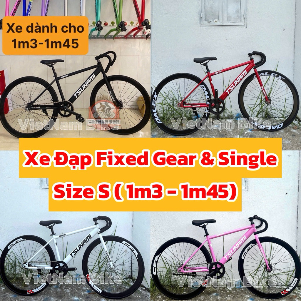 (SIZE  S) Xe đạp thể thao fixed gear & single tsunami size 1m3-1m5  chạy ( kèm strap và đồ lắp )