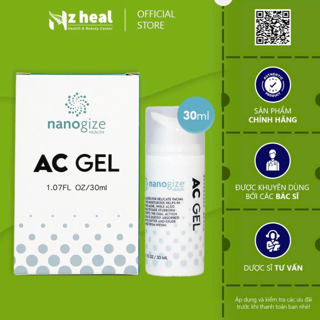 Gel giảm mụn, mờ thâm Nanogize AC Gel BHA 2% (30ml)