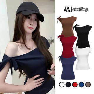 Áo Thun TRỄ VAI THẮT NƠ Dáng Dài Cộc Tay Mặc Nhiều Kiểu DD94, Áo Thun Nữ Chất Borip Kiểu Lệch Vai IOWA