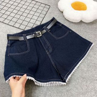  Quần short jean bigsize nữ dáng ngố phối ren ống rộng cạp cao không co giãn chất mềm mịn đứng form - Q565 