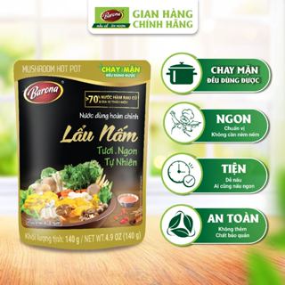 Hộp 10 gói Xốt gia vị nấu Nước dùng hoàn chỉnh Lẩu Nấm Barona 140g/gói, Chay mặn đều dùng được