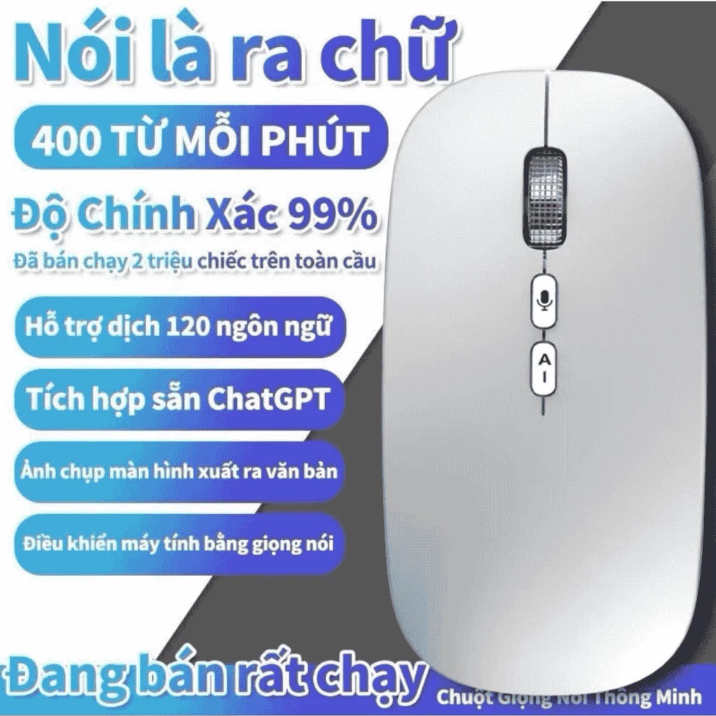 Chuột AI Thông Minh A7- Bluetooth & 2.4G | Dịch Giọng Nói + Văn Bản | Hỗ Trợ 120 Ngôn Ngữ | Pin Sạc Type-C | BigBuy360 - bigbuy360.vn