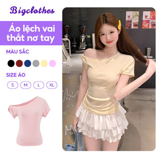 Áo Thun Nữ Trễ Vai BigClothes, Áo Thun Nữ Thắt Nơ Tay Áo Dáng Ôm Thời Trang B10