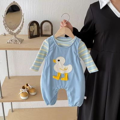Set Body Yếm Họa Tiết Vịt Áo Thun Tay Dài Bé Trai Gái Sơ Sinh 1 2 Tuổi MINTSCLOSET Quảng Châu BS6592