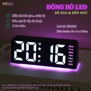  Đồng Hồ Decor Để Bàn Có LED Nền Làm Đèn Ngủ Điều Chỉnh Được Độ Sáng Báo Thức Hiển Thị Nhiệt Độ 