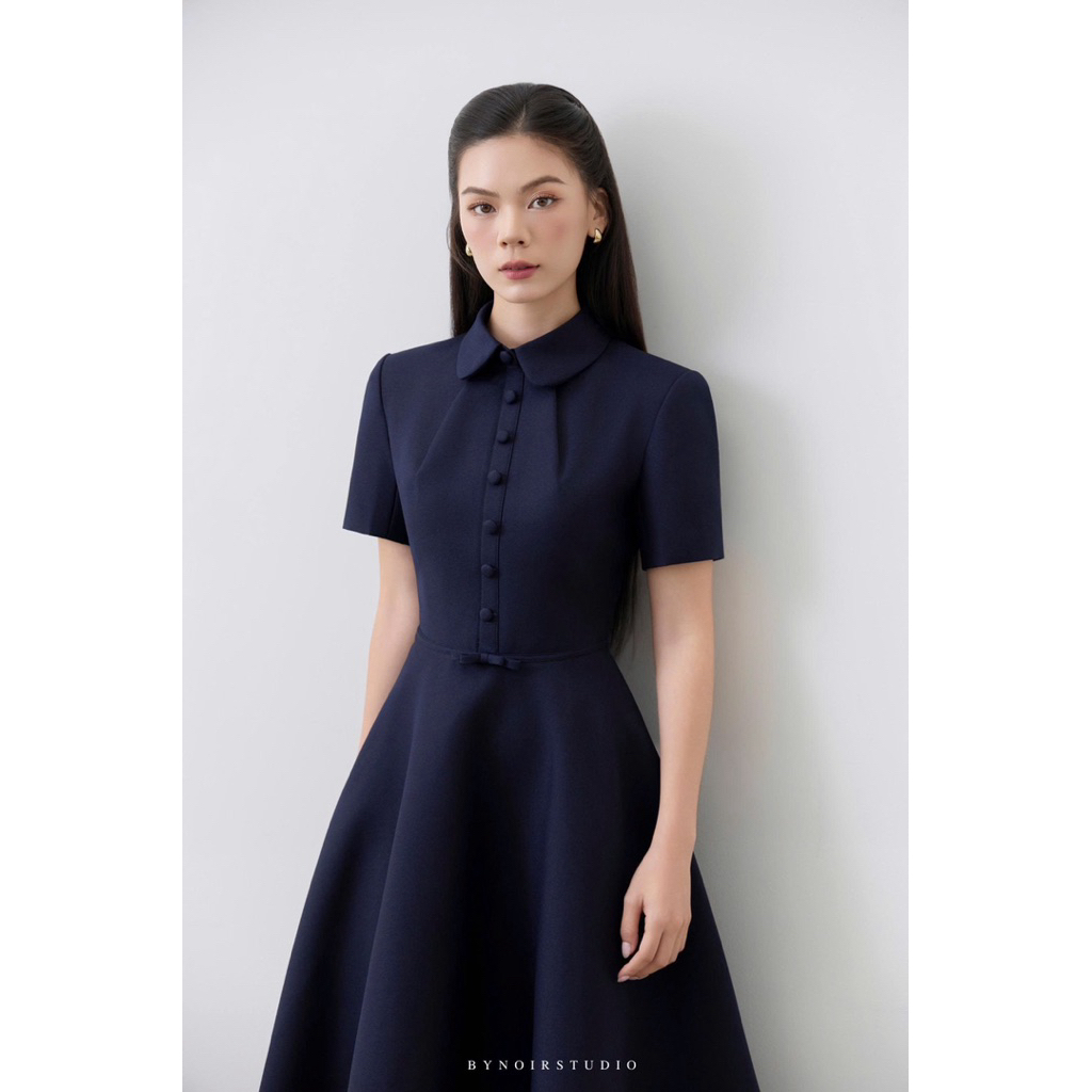 Lumier Dress - Váy cổ bèo cúc bọc dáng dài Bynoir Studio