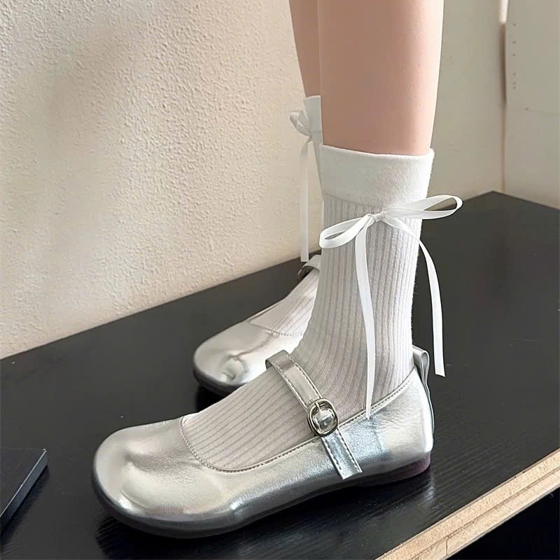 Tất nữ buộc nơ cổ cao phong cách Hàn Quốc Dandal Vớ gân co giãn dễ thương phối váy giày búp bê sneaker hottrend