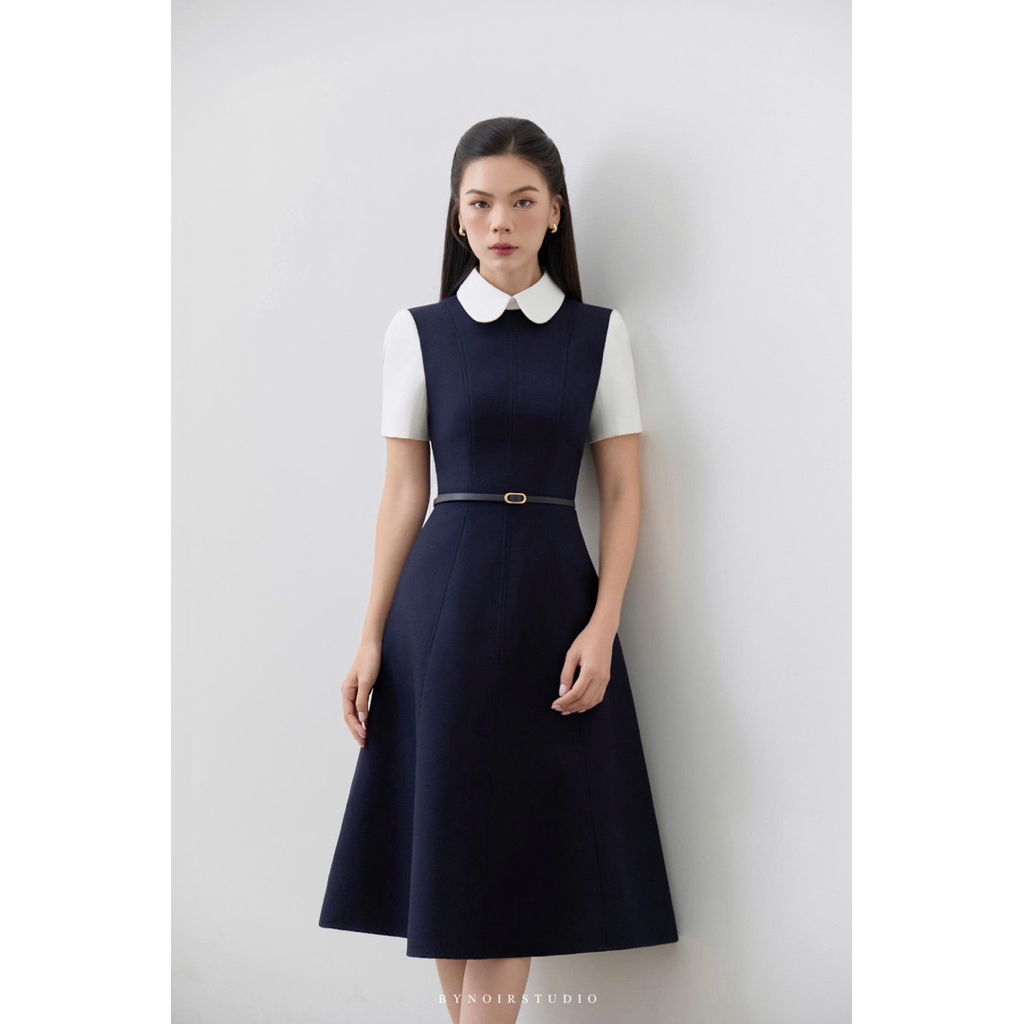 Ivy Dress - Váy cổ bèo phối tay trắng dáng dài Bynoir Studio