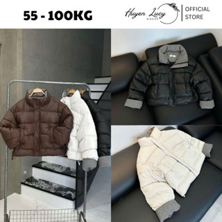  ÁO KHOÁC PHAO NỮ DÀI TAY PHỐI KẺ dày dặn ấm áp kiểu dáng Hàn Quốc freesize dưới 80kg hot trend Huyền Lucy Bigsize 