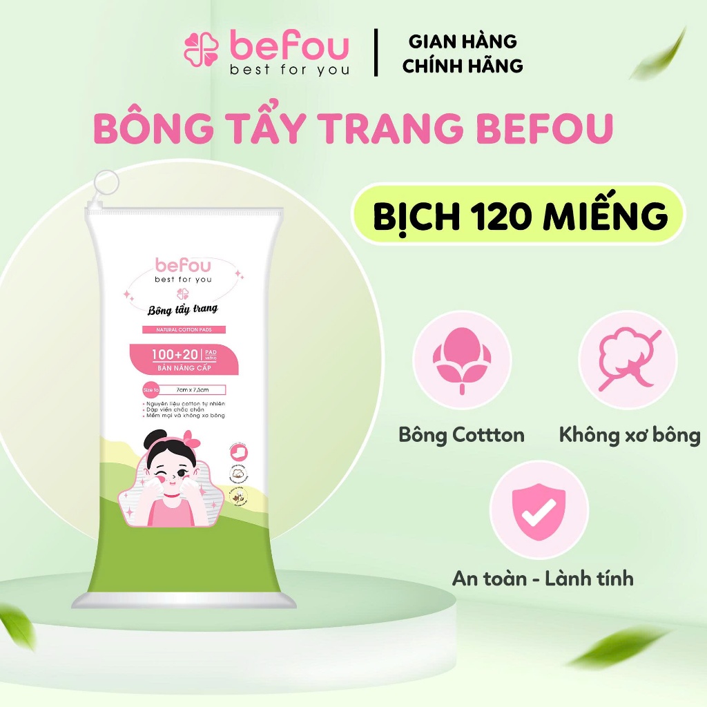 Bông Tẩy Trang Cotton Befou Vuông Size To  120 Miếng