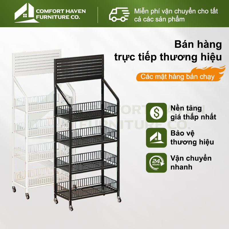 Kệ sắt đựng đồ ăn vặt Kệ để hàng tạp hoá có bánh Xe Kệ siêu thị 5tầng Khả năng chịu lực 50kg