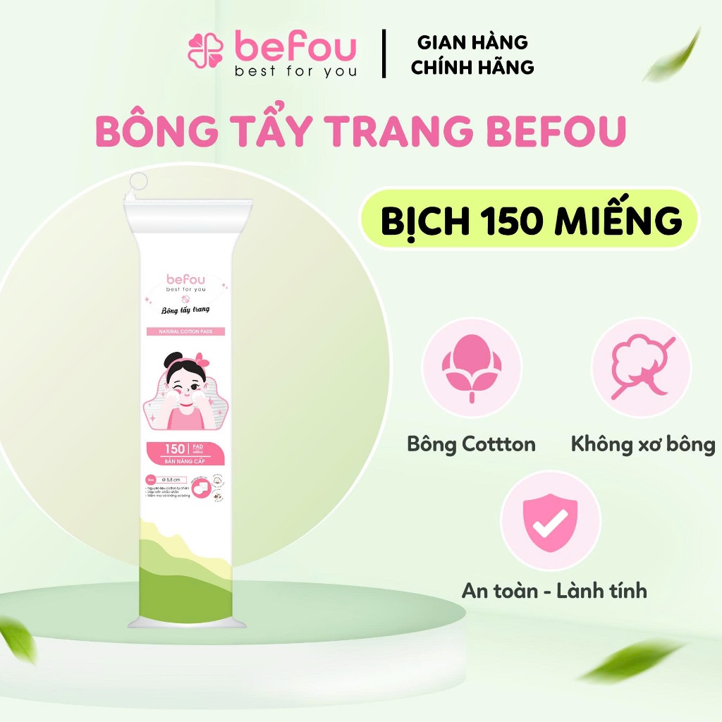 Bông Tẩy Trang Cotton Tròn Befou 150 Miếng