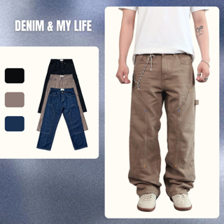 Quần jeans nam nữ màu nâu Double Knee Chất Denim cotton cao cấp,form suông DENIM MY LIFE (QJ03)